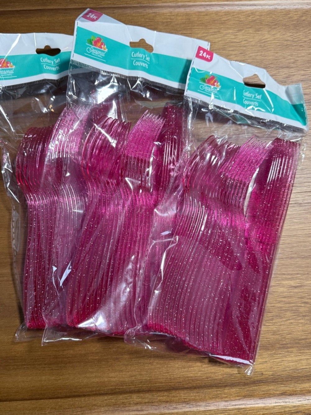Caterer's Corner Assorted Plastic‎ Cutlery | Pink Glitter Pack | Brand New